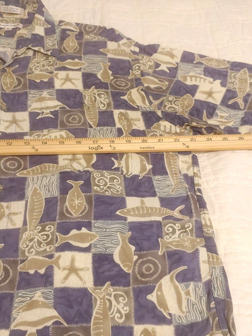 VTG Pierre Cardin Hawaiian Shirt Aloha Beach Island Camp Blue Fish Men's L - Picture 7 of 8